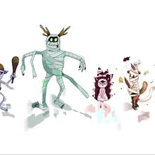 The woodland mummy gang. Un proyecto de Ilustración tradicional, Diseño de personajes, Ilustración digital, Ilustración infantil y Narrativa de Dehaerne Deborah - 22.01.2022