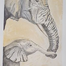 Elephant with calf in watercolor. Un progetto di Illustrazione tradizionale, Pittura ad acquerello, Disegno realistico, Disegno e Belle arti di Henriëtte Doornwaard - 29.01.2022