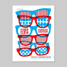 Elvis Costello screen printed poster. Design, Traditional illustration, Advertising, Music, Graphic Design, and Screen Printing project by Dan Stiles - 03.01.2015