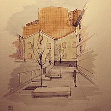 Caixa Forum Madrid „Aquarell & Ink“. Traditional illustration, and Architecture project by Vera Rafael - 02.06.2022