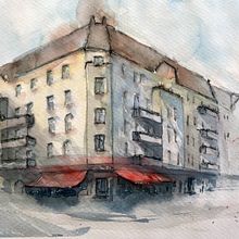 Mein Kursprojekt: Architektonische Zeichnung mit Aquarell und Tinte. Sketching, Drawing, Watercolor Painting, Architectural Illustration, Sketchbook & Ink Illustration project by sabrina_stuttgart - 02.10.2022
