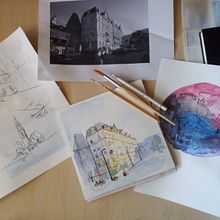 Mein Kursprojekt: Architektonische Zeichnung mit Aquarell und Tinte. Sketching, Drawing, Watercolor Painting, Architectural Illustration, Sketchbook & Ink Illustration project by Isabella - 02.17.2022