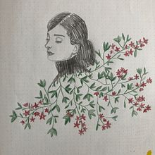 La tête dans les fleurs . Ilustrație tradițională de Laure Delattre - 02.18.2022