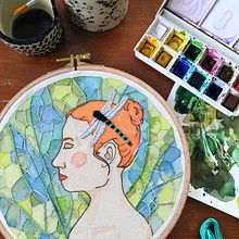 My project in Embroidered Portraits in Watercolor course. Un proyecto de Pintura, Pintura a la acuarela, Bordado y Diseño textil de emmi_kinnunen - 18.02.2022