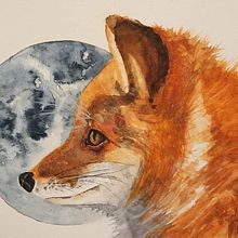 Mijn vos en maan in aquarel. Watercolor Painting project by Mariet van de Waarsenburg - 02.19.2022