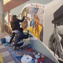 Pintura mural para "Foro de cine Madridejos". Painting, Decorative Painting, Acr, lic Painting, and Street Art project by María Gomes - 02.22.2022