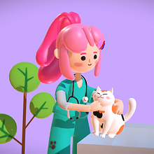 Veterinarian and Calico Cat. Projekt z dziedziny Projektowanie postaci 3D i  Modelowanie 3D użytkownika Melania Sugiarto - 22.02.2022