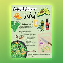 Citrus & Avocado Salad Illustrated Recipe. Traditional illustration, Design, Digital Design, Digital Illustration, and Graphic Design project by Javi Sola - 02.23.2022