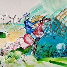 Introduzione all’illustrazione infantile: Don Quijote. Traditional illustration, Fine Arts, Painting, Pencil Drawing, Drawing, Watercolor Painting, Children's Illustration, and Narrative project by Chiara Rebesco - 11.09.2023