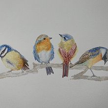 Birds on a branch. Watercolor Painting project by Suzanne Pedler - 02.27.2022