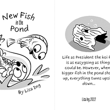 My project in Picturebook Creation course - New Fish in the Pond. Traditional illustration, Editorial Design, Drawing, Stor, board, Children's Illustration, Narrative, and Picturebook project by Lisa Ing - 03.01.2022