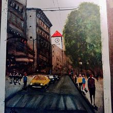 Paisaje Urbano en acuarela. Traditional illustration project by Erwin Cardona - 03.01.2022
