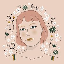 Mijn project van de cursus: Geïllustreerd portretteren met botanische elementen. Traditional illustration, Digital Illustration, Botanical Illustration, and Digital Drawing project by silentgirl - 03.02.2022