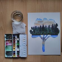 Mein Kursprojekt: Naturinspirierte Aquarellmalerei mit Double Exposure. Projekt z dziedziny Trad, c, jna ilustracja, Malowanie akwarelą, R, sunek realist, czn, Ilustracja naturalist i czna użytkownika Sylvia - 07.03.2022