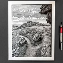 'Saddle Tor' Dip pen and ink landscape drawing. Traditional illustration project by Philip Harris - 03.05.2022