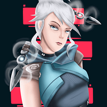 Jett from Valorant. Projekt z dziedziny Trad, c, jna ilustracja, Projektowanie postaci, Ilustracja c, frowa, Malarstwo c i frowe użytkownika Christian David Bauza Gomes - 07.03.2022