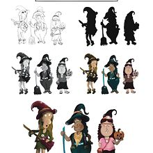 3 brujas hippies. Een project van Traditionele illustratie, Ontwerp van personages, Digitale illustratie, Kinderillustratie y Verhaallijn van Yutzil Duque Hernández - 11.03.2022