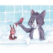 Koda prend son bain. Traditional illustration project by Tifanie Poglajen - 03.13.2022