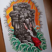 Coyolxauhqui - Acuarela y tinta sobre papel. Un progetto di Illustrazione tradizionale, Pittura ad acquerello e Design di tatuaggi di Fernando Aponte - 21.03.2022