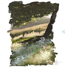 field with tree and daisies: late afternoon. Digital Painting, and Traditional illustration project by myclumsydance - 03.01.2021