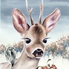 Dairy deer - watercolor portrait. Un progetto di Illustrazione tradizionale, Pittura ad acquerello, Pittura e Pittura digitale di Anna Juskova - 24.03.2022