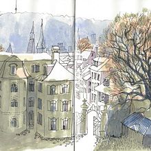 Mein Kursprojekt: Urban Sketching: Drücke deine Welt mit einer neuen Perspektive aus  . Traditional illustration, Sketching, Drawing, Watercolor Painting, Architectural Illustration, and Sketchbook project by Franz Habermacher - 03.25.2022