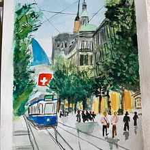 Mi Proyecto del curso: Paisajes urbanos en acuarela. Projekt z dziedziny  Sztuki piękne, Malowanie akwarelą,  R i sunek architektoniczn użytkownika Paola Bizioli - 25.03.2022