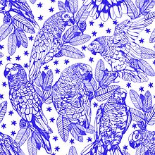 Estampa Papagaiada : Design de estampa para superfície têxtil com Photoshop. Projekt z dziedziny Trad, c, jna ilustracja, Projektowanie ubrań, Pattern design, Projektowanie mod, Ilustracja c i frowa użytkownika Luzia Sé - 26.03.2022