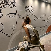Mural at Selina, Brighton . Ilustrație tradițională, Design, Arte și meșteșuguri, Design interior, Pictura, Artă stradală, Desen, modelare 3D, Decorațiuni, Decorațiuni interioare și Design cu amănuntul de Amy Isles Freeman - 03.28.2022