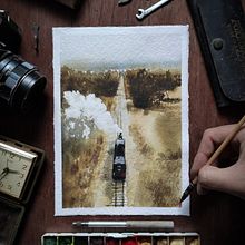 Horizonte y tren en movimiento . Un progetto di Illustrazione tradizionale, Pittura, Paesaggismo e Belle arti di Edy Rios - 30.03.2022