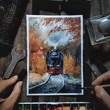 Tren sketch. Ilustração tradicional, Pintura em aquarela, e Pintura projeto de Edy Rios - 30.03.2022
