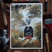 Tren entre naturaleza. Pintura em aquarela, Ilustração tradicional, e Artes plásticas projeto de Edy Rios - 30.03.2022
