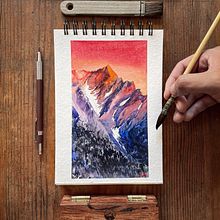 Montaña nevada roja. Un proyecto de Ilustración tradicional, Pintura a la acuarela, Paisajismo y Pintura de Edy Rios - 30.03.2022