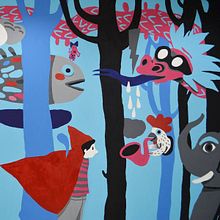 Mural " El bosque de cuentos"  sala de lectura infantil.. Un proyecto de Ilustración tradicional, Diseño de personajes y Pintura de Gerald Espinoza - 10.02.2018