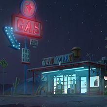 Background Painting for Animation - The Gas Station. Traditional illustration, Animation, Digital Illustration, and Digital Painting project by pascal_tora - 04.01.2022