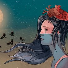 Mi luna. Traditional illustration, Digital Illustration, Watercolor Painting, Portrait Drawing, and Digital Drawing project by Irune Alfageme - 05.11.2022
