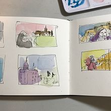 Nun in front of the Mont- Saint- Michel in Normandy.. Traditional illustration, Sketching, Creativit, Drawing, Watercolor Painting, and Sketchbook project by cantecleer - 05.11.2022