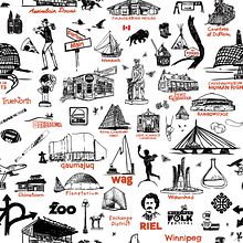 Icons of Winnipeg seamless pattern design—fabric/products. Traditional illustration, Textile Design, and Textile Printing project by Sandra Barnes - 05.12.2022