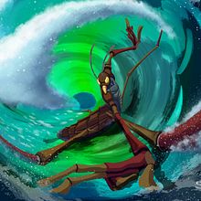 Insecto (zapatero común) surfeando Ein Projekt aus dem Bereich Traditionelle Illustration, Kreativität, Zeichnung, Concept Art, Digitale Zeichnung und Digitale Malerei von septon - 17.05.2022