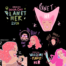 Stickers feitos para a era - Planet Her - da Cantora Doja CAt. Traditional illustration, Design, Advertising, and Music project by João Victor - 05.20.2022
