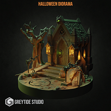 3D STL halloween diorama for 32 mm miniatures. Een project van  Ontwerp, 3D,  3D-modellering y  3D-ontwerp van Jose Damian Orozco Borrego - 20.10.2021