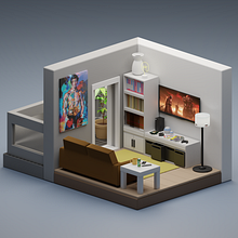 Low-Poly Living room. Design, 3D, Furniture Design, Making, Graphic Design, 3D Animation, 3D Modeling, Instagram, and 3D Design project by Alejandro Palacios - 05.17.2022