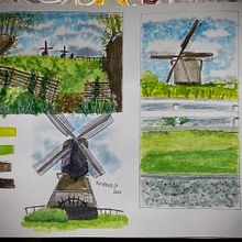 Proyecto: Molinos de Kinderdijk 2019. Traditional illustration, Watercolor Painting, Architectural Illustration, and Sketchbook project by Natalia Ramírez - 05.23.2022