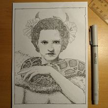 My project for course: Ink Portraits with Lines and Dots. Un projet de Dessin au cra, on, Dessin, Dessin réaliste, Dessin anatomique et Illustration à l'encre de Kerrie Kubisch - 11.06.2022