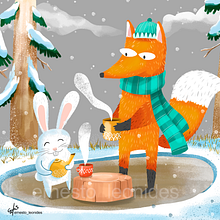 Conejito y zorrito tomando el té.. Digital Illustration, Traditional illustration, and Children's Illustration project by Carlos Ernesto Leonides Barrera - 12.20.2021