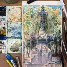 Water Fountain - Farroupilha Park - Porto Alegre BR. Watercolor Painting, Ink Illustration, Architectural Illustration, Sketching, and Traditional illustration project by Giancarlo Machado - 06.15.2022