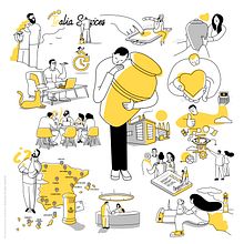 INALIA SERVICE. Ilustraciones corporativas. Un progetto di Illustrazione tradizionale, Pubblicità, Direzione artistica, Character design, Marketing e Illustrazione vettoriale di Juanma García Escobar - 16.06.2022