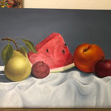 Still Life of Fruit, 2000, Underglazing in Oils. Un progetto di Pittura ad olio di Allison Elliott - 18.06.2022