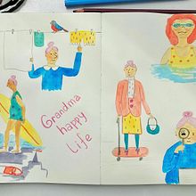 Grandma happy life (project for course: Character Creation from Observational Drawings). Un progetto di Illustrazione tradizionale, Character design, Disegno e Sketchbook di Yana Kiseleva - 19.06.2022