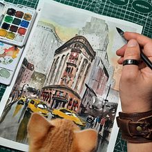 Mi proyecto del curso: Paisajes urbanos en acuarela. Fine Arts, Watercolor Painting, and Architectural Illustration project by Calef Pardo - 06.24.2022
